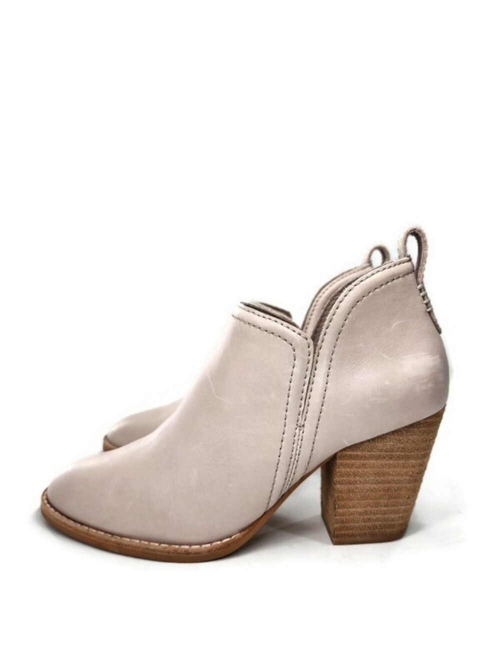 Jeffrey Campbell Rosalee Beige Leather Split-Shaft Pull-On Block Heel Ankle Boot - Picture 5 of 15